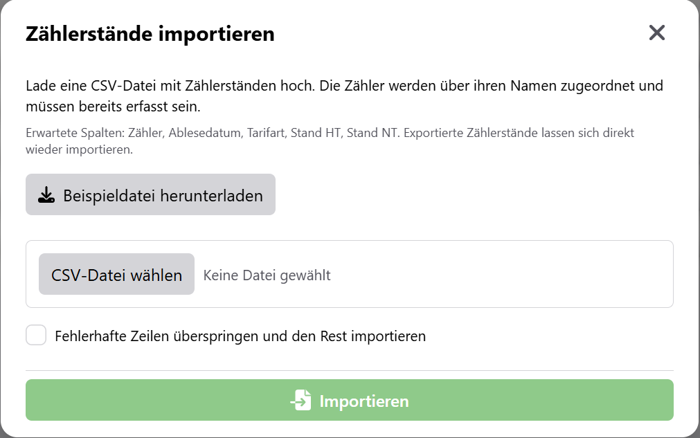 Zählerstände importieren
