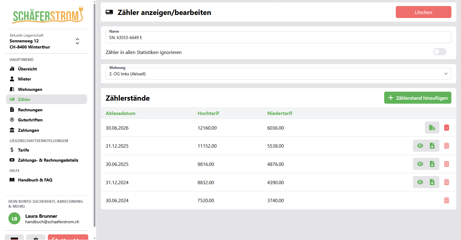 Zähler mit Zählerständen
