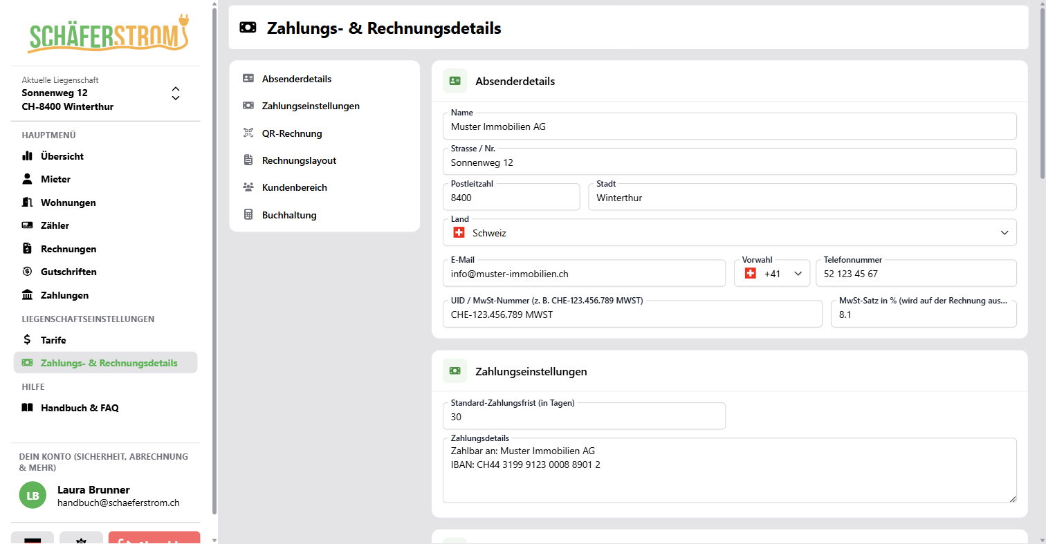Zahlungs- und Rechnungsdetails