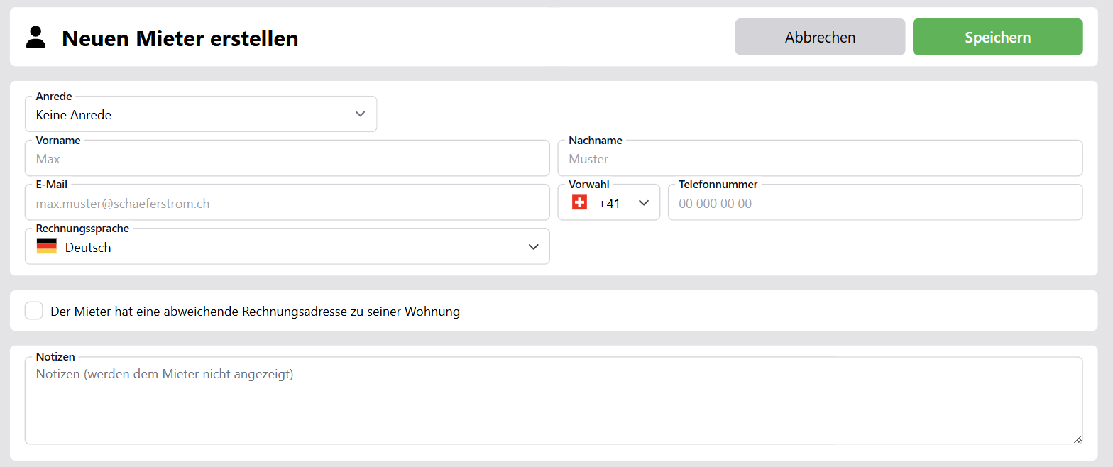 Mieter erfassen